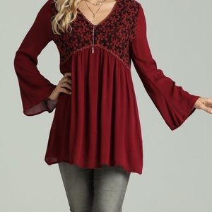 Red Pear Floral Empire Waist Tunic